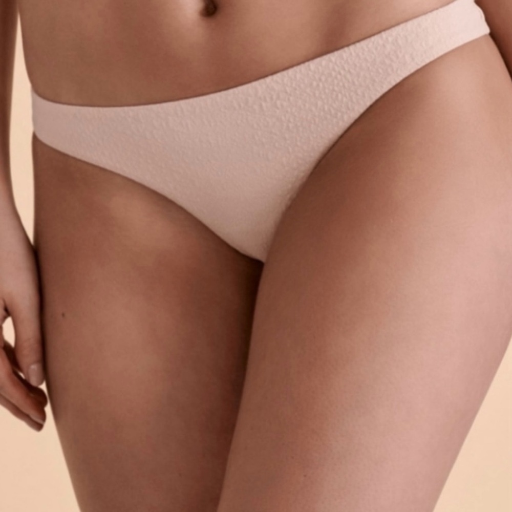 PilyQ Swim Pink Sand Textured Medium Full Cut and Small Teeny Cut Bikini Bottoms